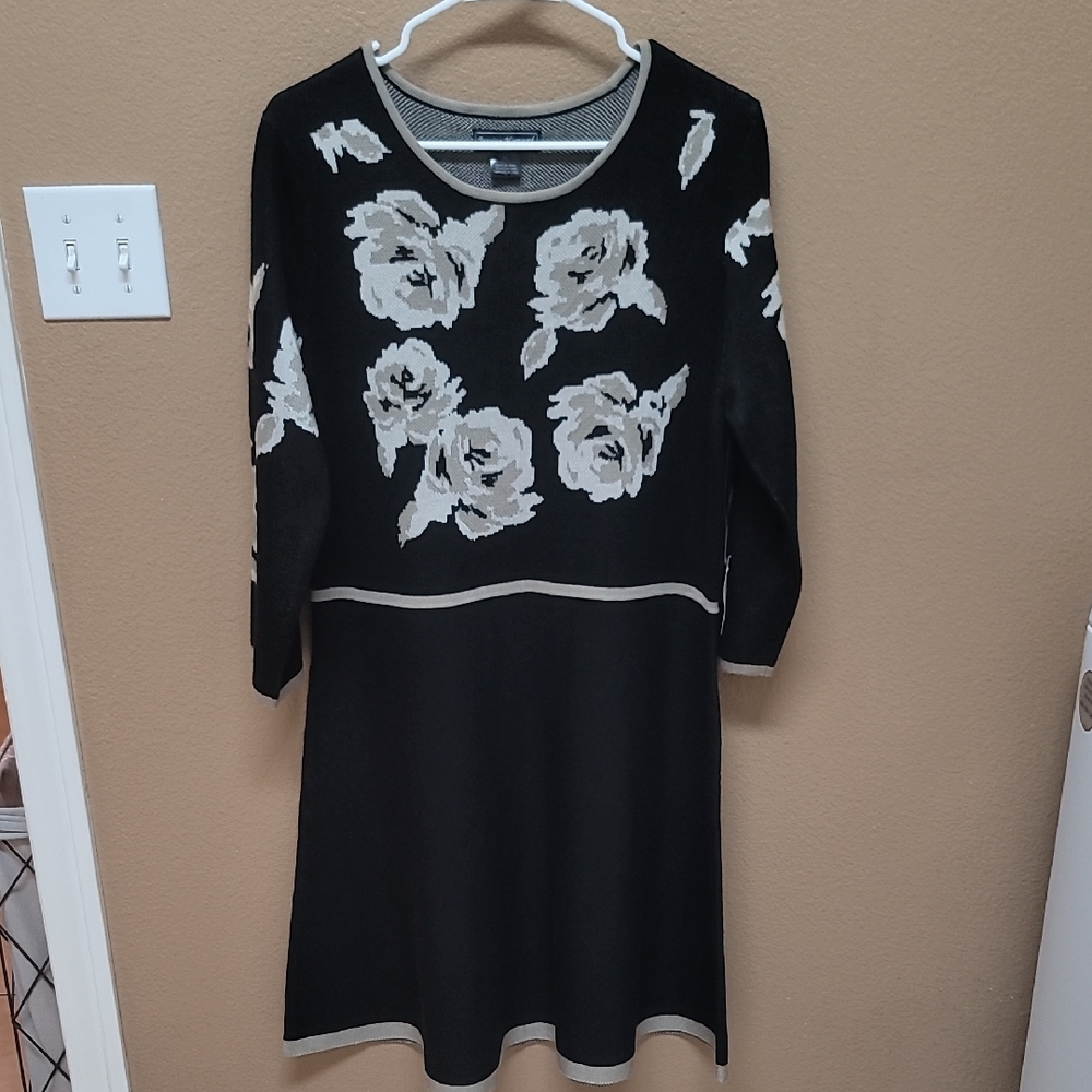 Chic Black Dress with White Floral Design
